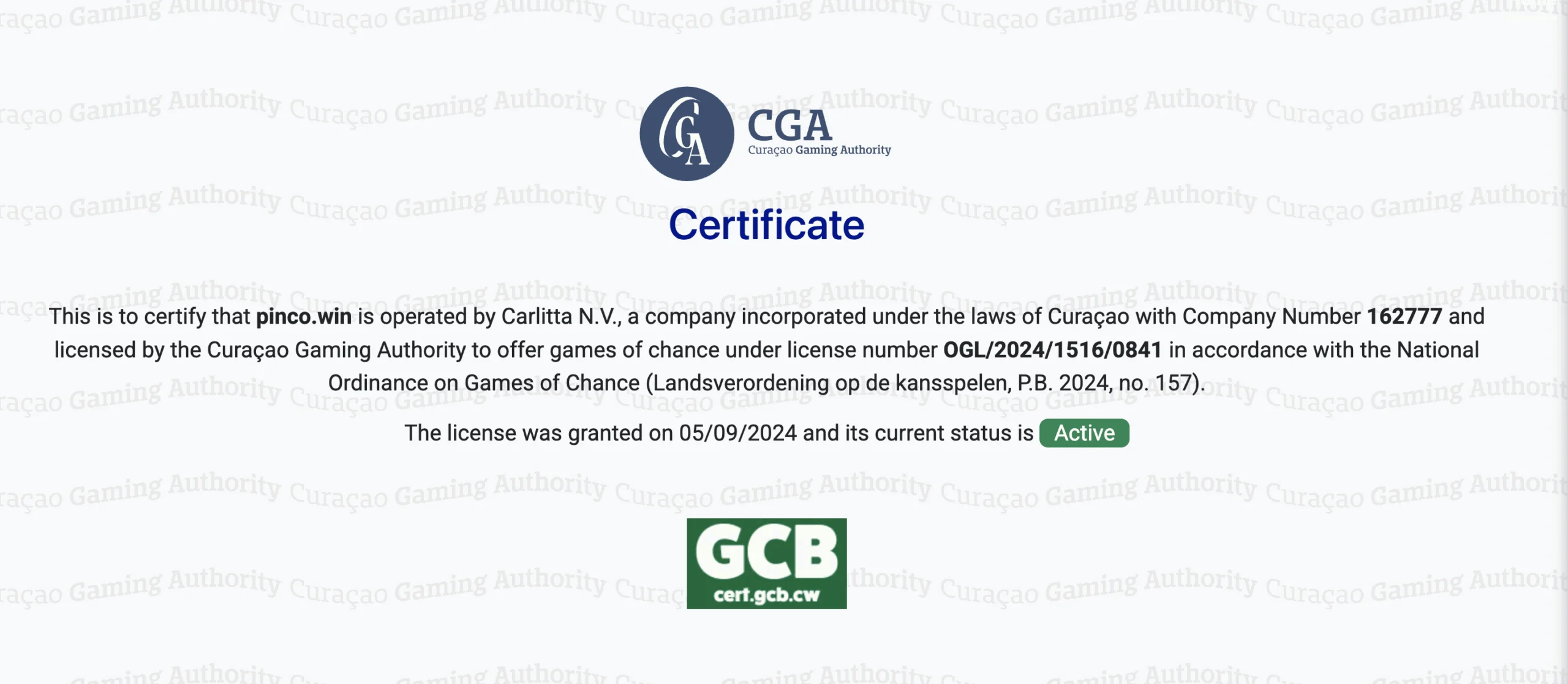 pinco licence certificate